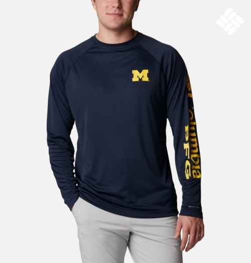 Columbia Collegiate PFG Terminal Tackle Long Sleeve - Michigan Gensere Herre Marineblå | 94861F