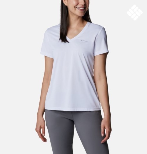 Columbia Hike Kort Sleeve V-Neck T-skjorte Dame Hvite | 06924C