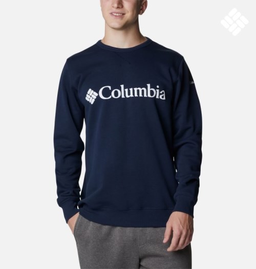 Columbia Logo Fleece Crew Gensere Herre Marineblå | 98132I