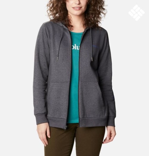 Columbia Logo Full Zip Hettegensere Dame Mørke Grå | 93254A