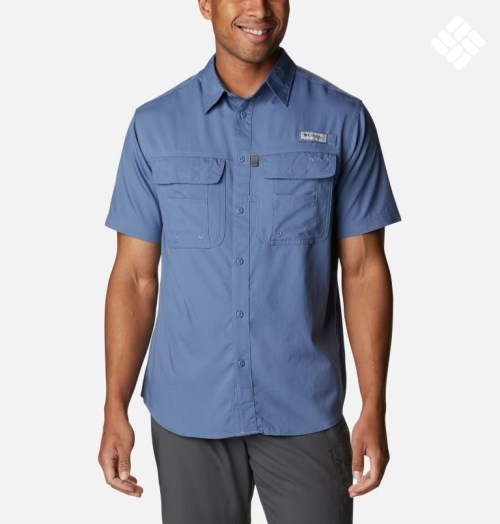 Columbia PFG Drift Guide Woven Kort Sleeve Skjorte Herre Blå | 62987R