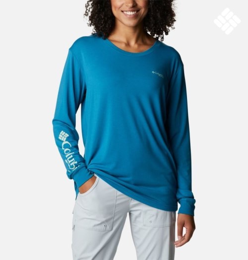 Columbia PFG Slack Vann Graphic Long Sleeve Gensere Dame Blå | 60281O