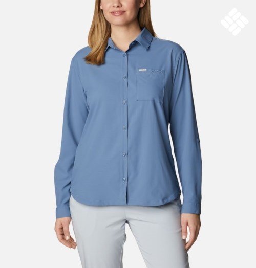 Columbia PFG Sun Drifter Woven Long Sleeve Skjorte Dame Blå | 03714P