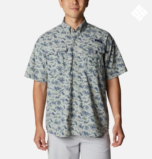 Columbia PFG Super Bahama Kort Sleeve Skjorte Herre Grå Marineblå | 76508P