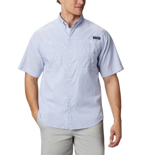 Columbia PFG Super Tamiami Kort Sleeve Skjorte Herre Hvite Blå | 40275R