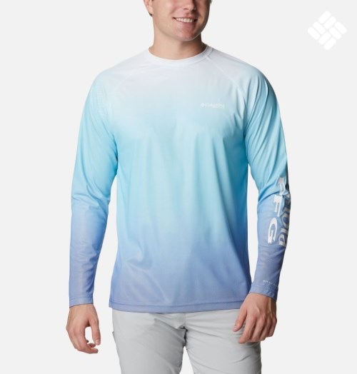 Columbia PFG Terminal Deflector Printed Long Sleeve Gensere Herre Blå | 85031R