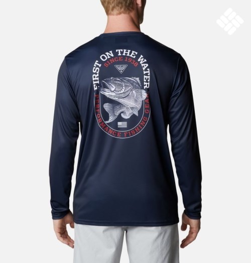 Columbia PFG Terminal Tackle First On The Vann Classic Long Sleeve Gensere Herre Marineblå | 26185W