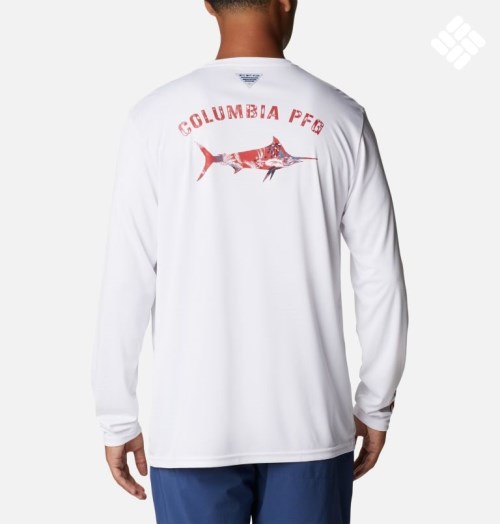 Columbia PFG Terminal Tackle Fish Fill Long Sleeve Gensere Herre Hvite | 59012X