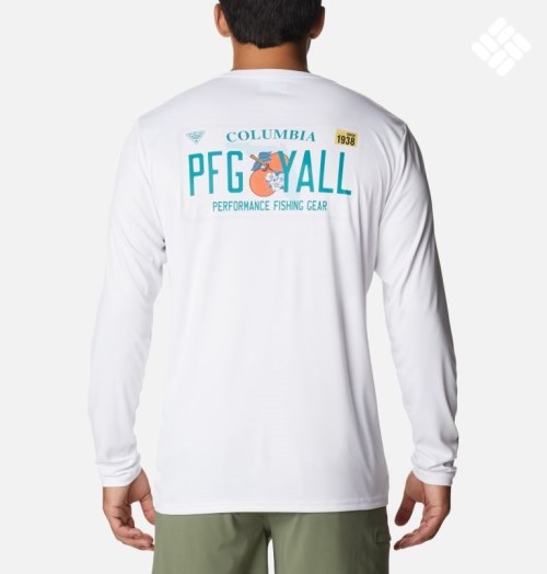 Columbia PFG Terminal Tackle License Plate Long Sleeve Gensere Herre Hvite | 31078K