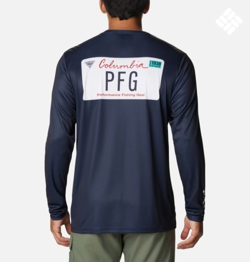 Columbia PFG Terminal Tackle License Plate Long Sleeve Gensere Herre Marineblå | 87194M