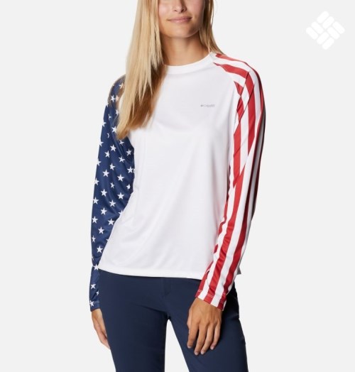 Columbia PFG Tidal Tee Americana LS Gensere Dame Hvite | 06479E