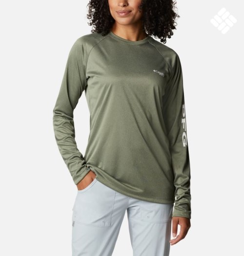 Columbia PFG Tidal Tee Heather Long Sleeve Gensere Dame Olivengrønne | 42659X