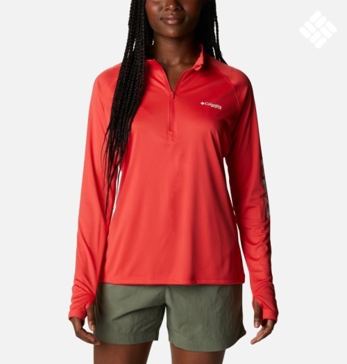 Columbia PFG Tidal Tee Quarter Zip Long Sleeve Gensere Dame Rød | 18403D