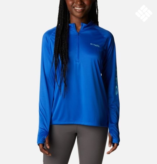 Columbia PFG Tidal Tee Quarter Zip Long Sleeve Gensere Dame Blå | 89475C