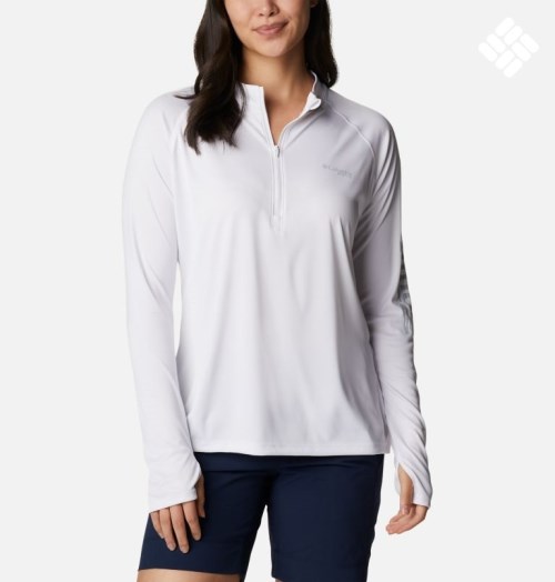 Columbia PFG Tidal Tee Quarter Zip Long Sleeve Gensere Dame Hvite | 91748L