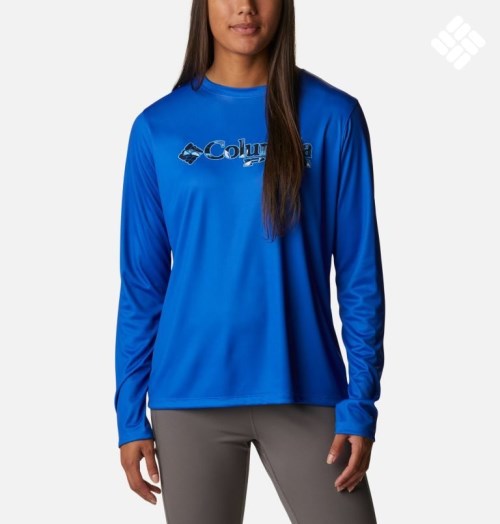 Columbia PFG Tidal Tee Stacked Logo Long Sleeve Gensere Dame Blå | 71394N