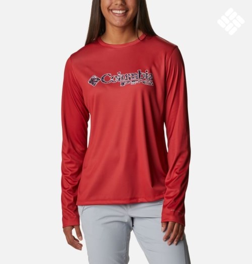 Columbia PFG Tidal Tee Stacked Logo Long Sleeve Gensere Dame Rød | 84562O