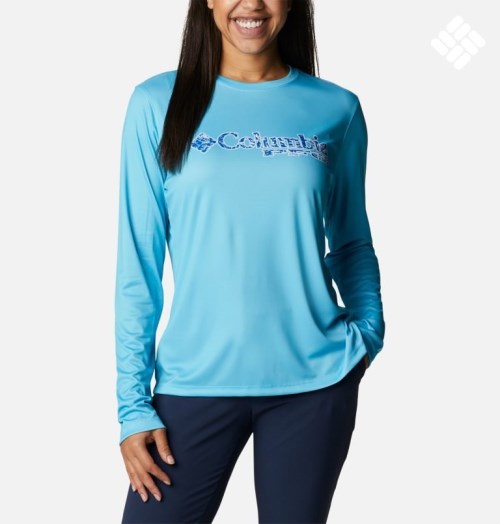 Columbia PFG Tidal Tee Stacked Logo Long Sleeve Gensere Dame Turkis | 90463Y