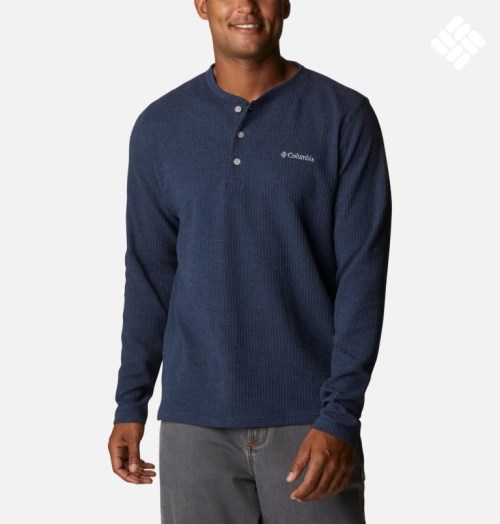 Columbia Pine Peak Waffle Long Sleeve Henley Gensere Herre Marineblå | 17945K