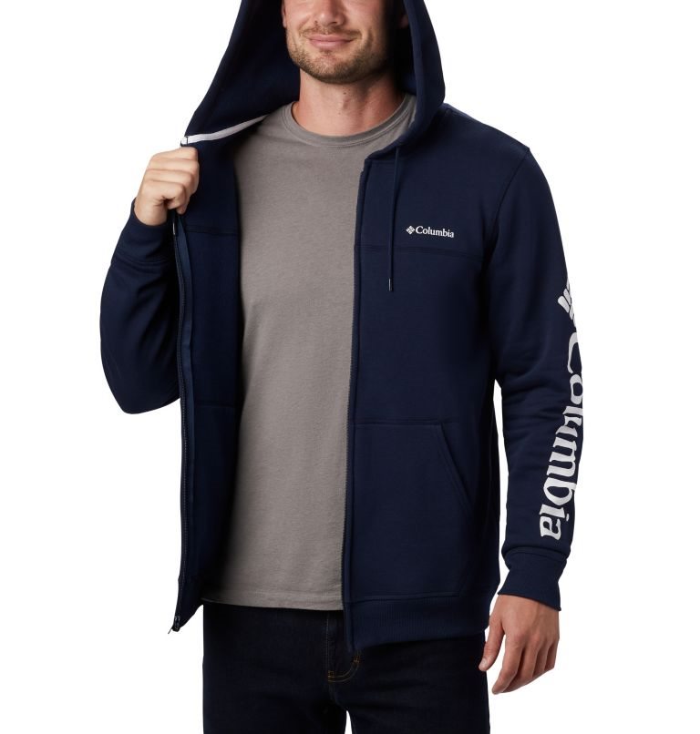 Columbia Logo Full Zip Fleece Hettegensere Herre Marineblå | 53492X