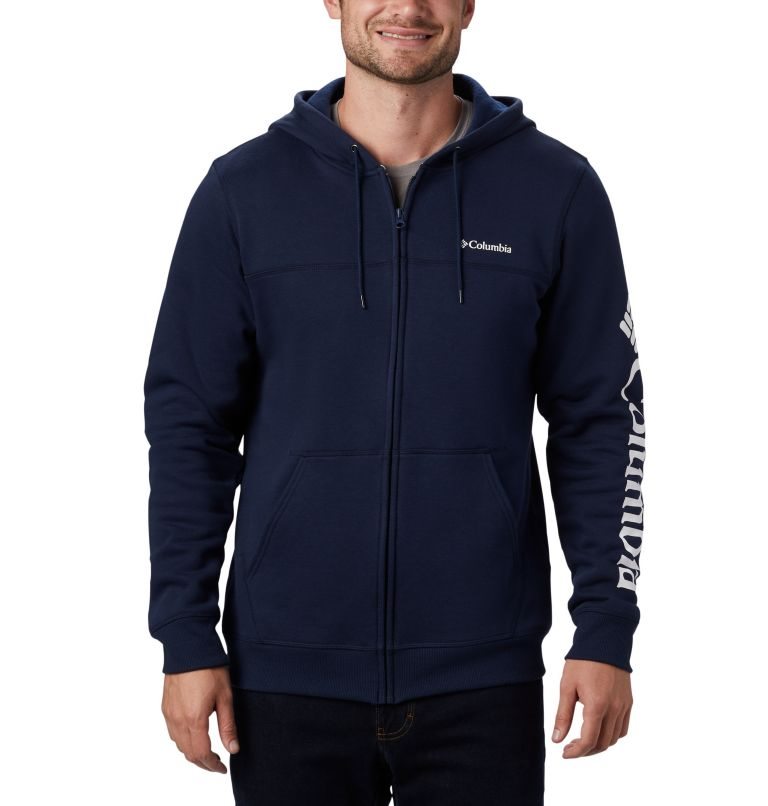 Columbia Logo Full Zip Fleece Hettegensere Herre Marineblå | 53492X