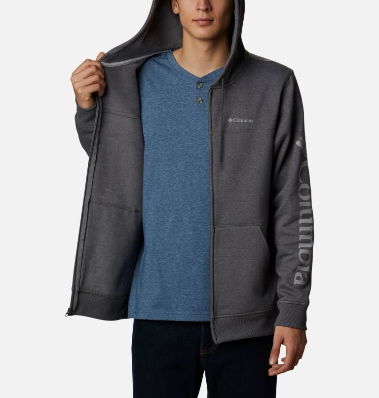 Columbia Logo Full Zip Fleece Hettegensere Herre Mørke Grå | 82910N