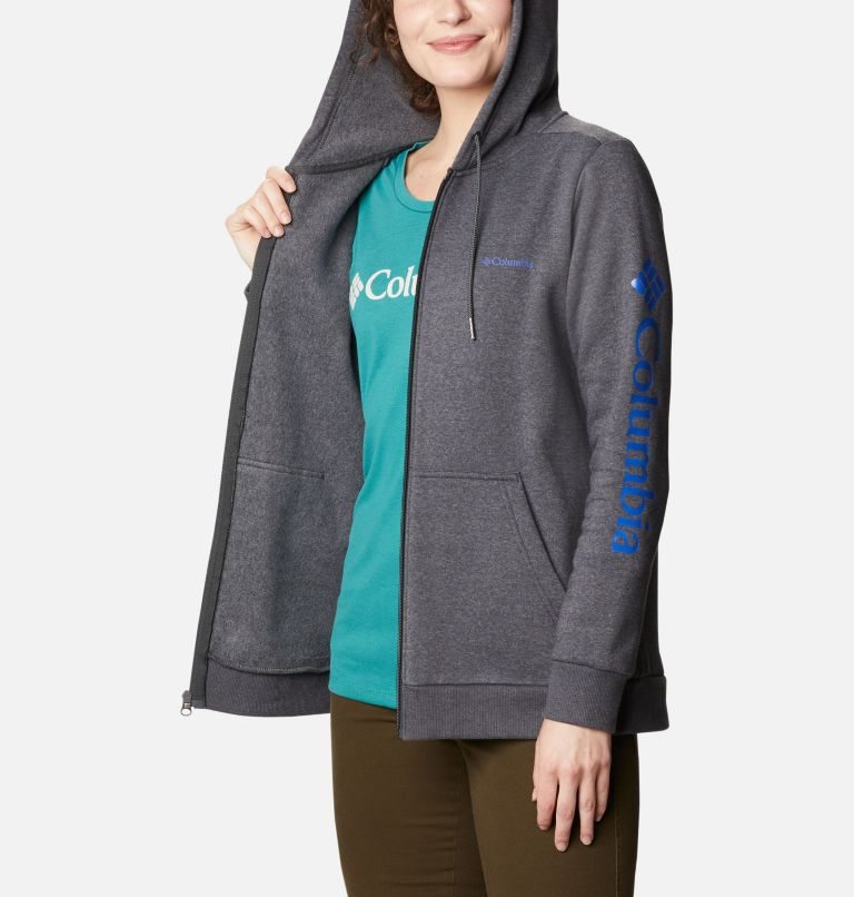 Columbia Logo Full Zip Hettegensere Dame Mørke Grå | 93254A