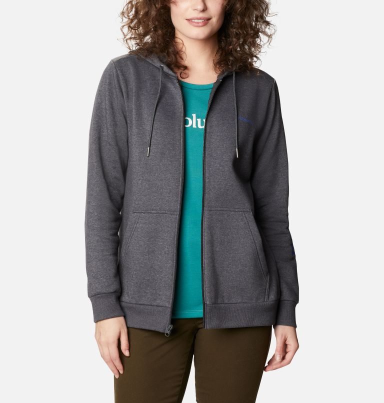 Columbia Logo Full Zip Hettegensere Dame Mørke Grå | 93254A