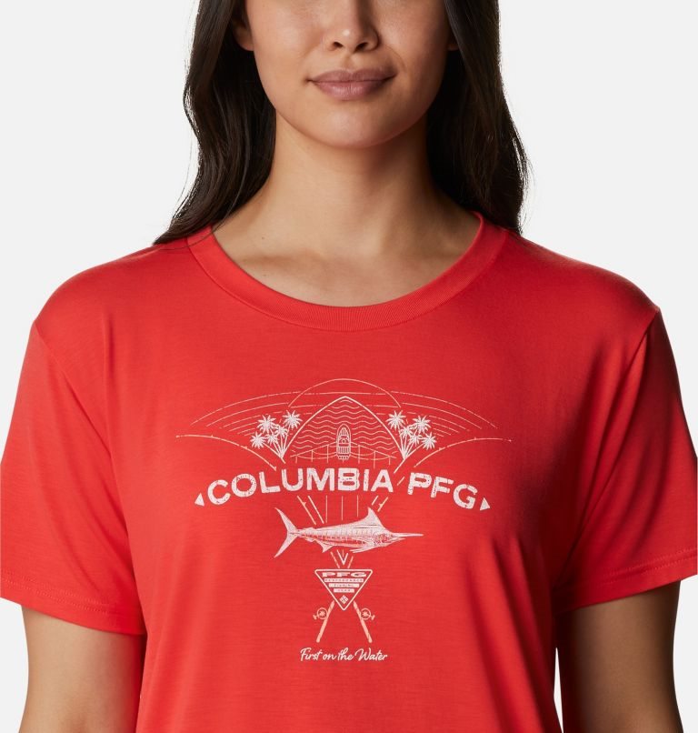 Columbia PFG Slack Vann Graphic Kort Sleeve T-skjorte Dame Rød | 20639E