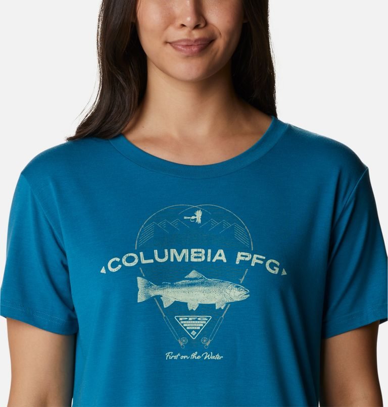 Columbia PFG Slack Vann Graphic Kort Sleeve T-skjorte Dame Blå | 81473D