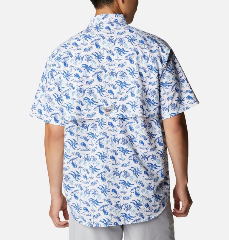 Columbia PFG Super Bahama Kort Sleeve Skjorte Herre Hvite Blå | 63740T