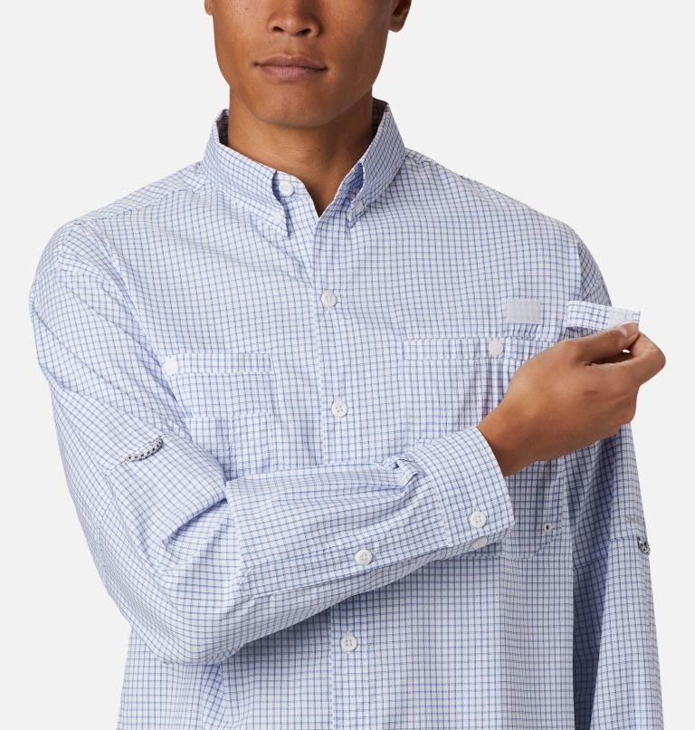 Columbia PFG Super Tamiami Long Sleeve Skjorte Herre Hvite Blå | 68749D