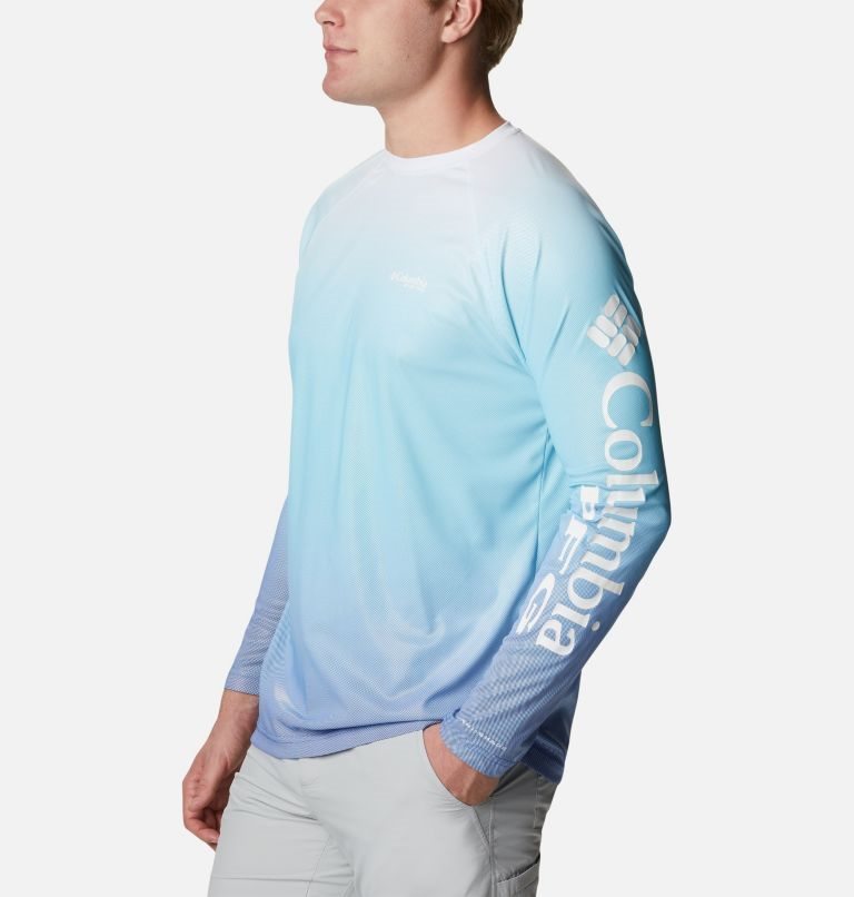 Columbia PFG Terminal Deflector Printed Long Sleeve Gensere Herre Blå | 85031R