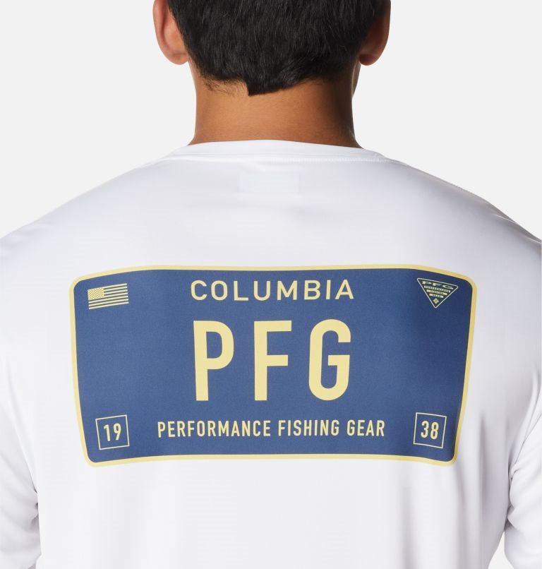 Columbia PFG Terminal Tackle License Plate Long Sleeve Gensere Herre Hvite | 74095J