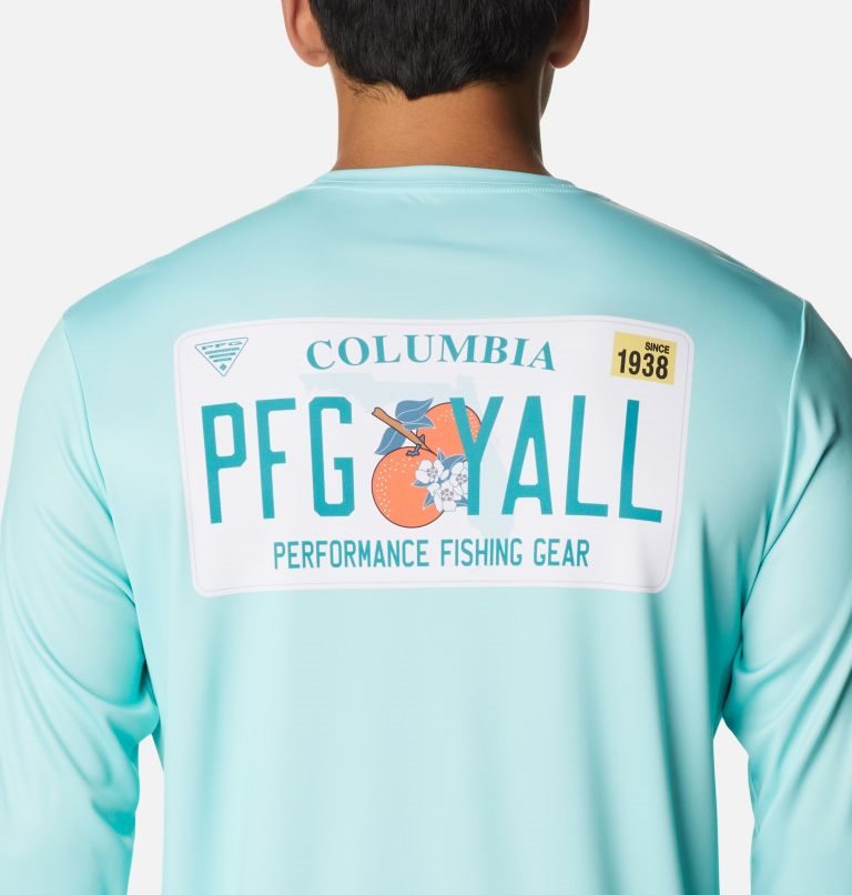 Columbia PFG Terminal Tackle License Plate Long Sleeve Gensere Herre Turkis | 84531X