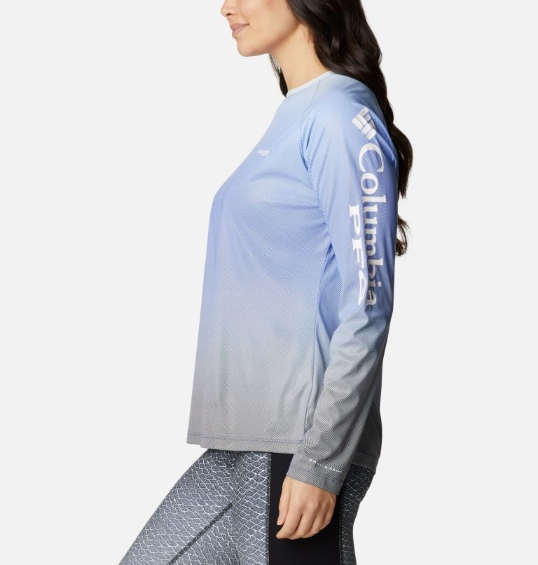 Columbia PFG Tidal Deflector Printed Long Sleeve Gensere Dame Lyse Blå | 94057D