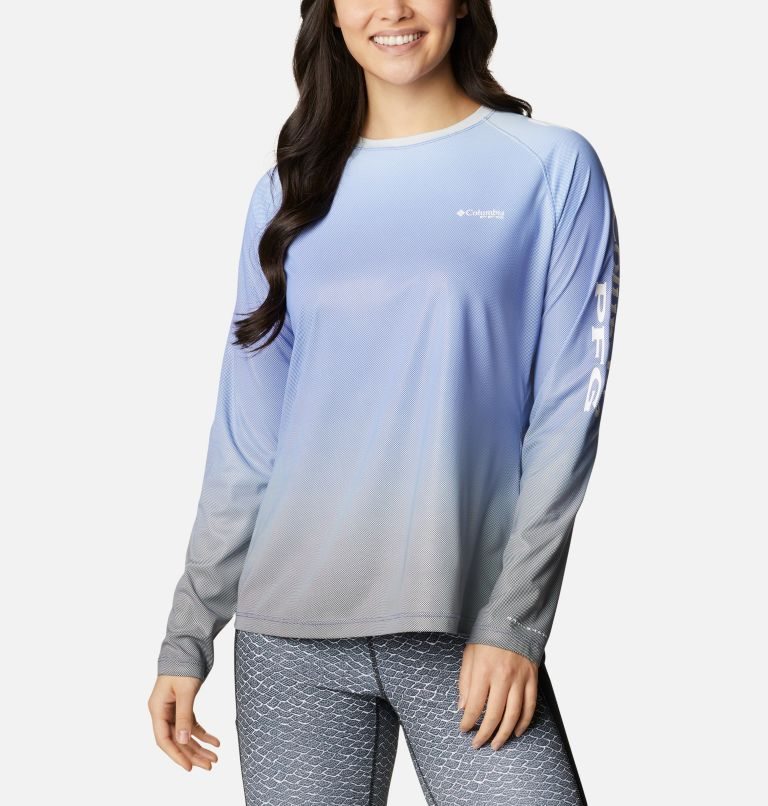 Columbia PFG Tidal Deflector Printed Long Sleeve Gensere Dame Lyse Blå | 94057D