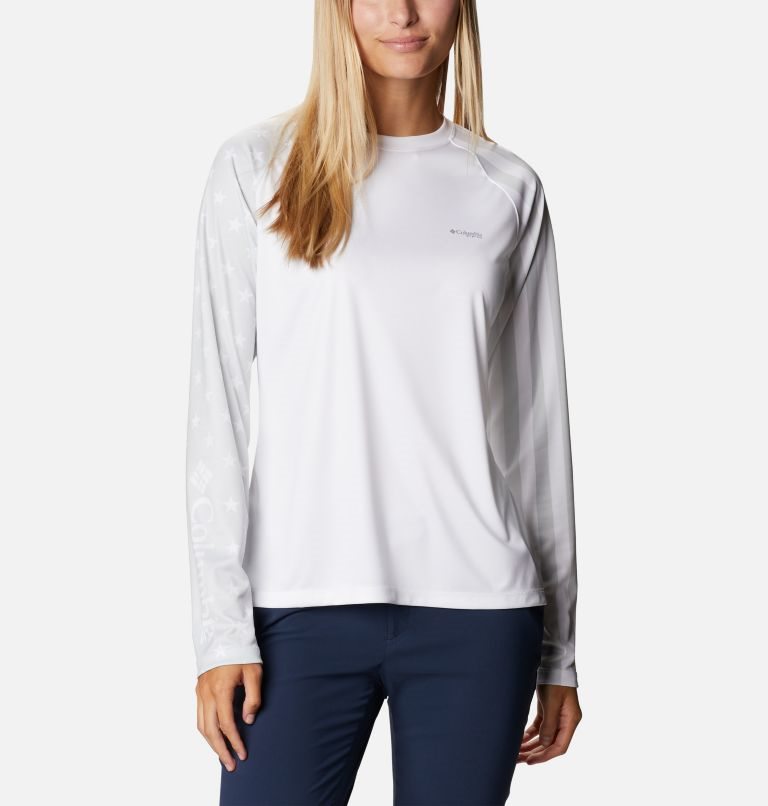 Columbia PFG Tidal Tee Americana LS Gensere Dame Hvite | 07369H