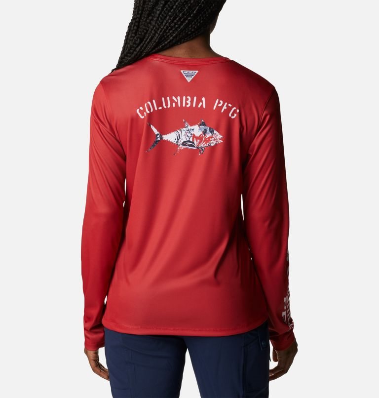 Columbia PFG Tidal Tee Fill-O-Print Fish Long Sleeve Gensere Dame Rød | 10934E