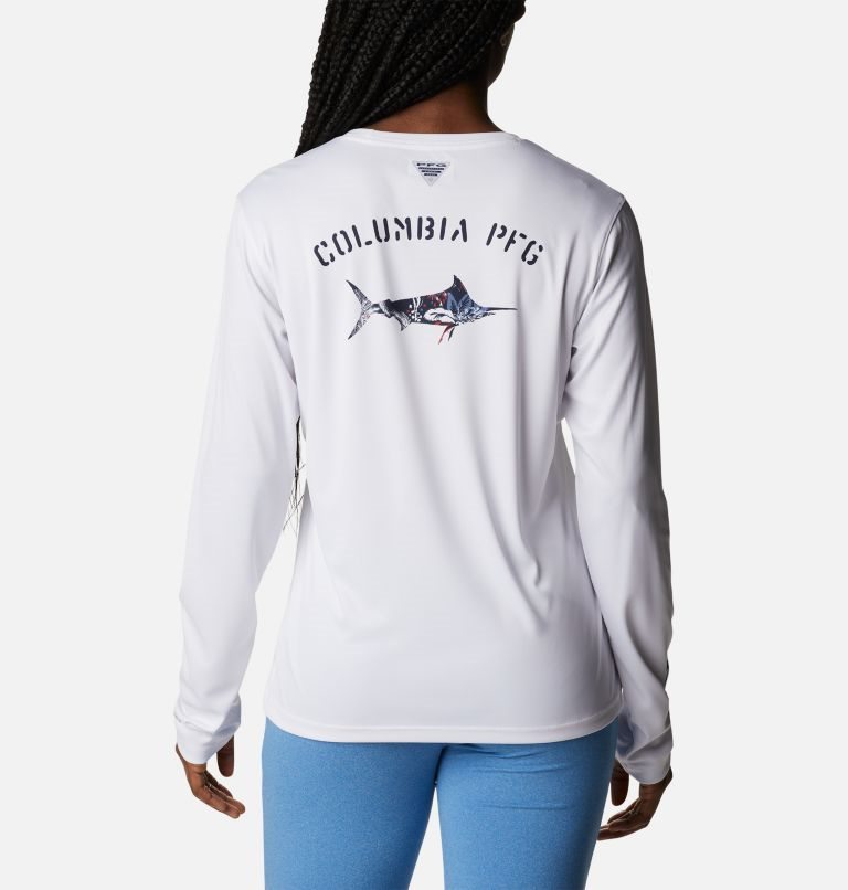 Columbia PFG Tidal Tee Fill-O-Print Fish Long Sleeve Gensere Dame Hvite | 69845G