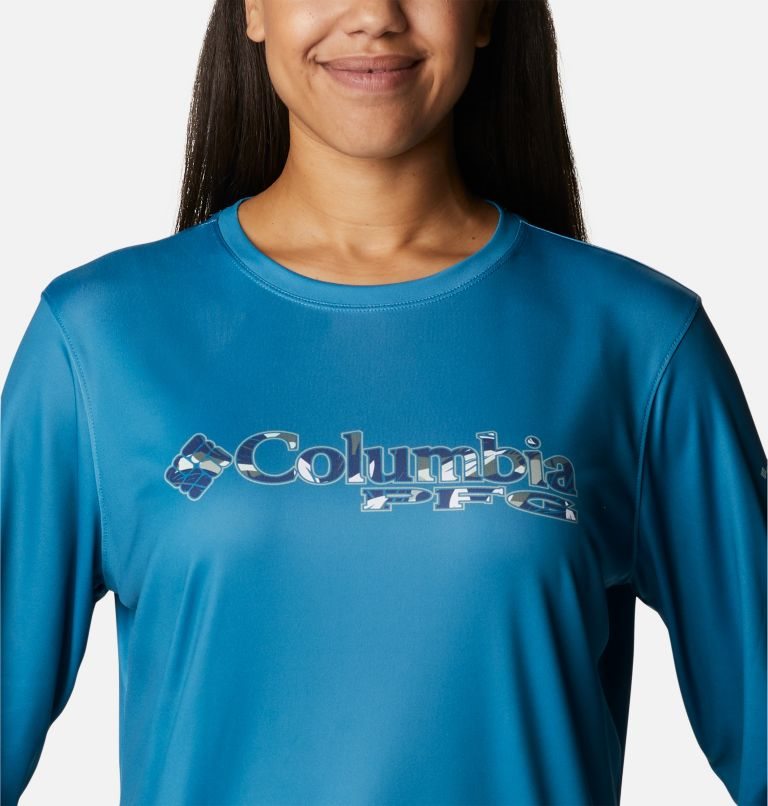 Columbia PFG Tidal Tee Stacked Logo Long Sleeve Gensere Dame Turkis | 34586A