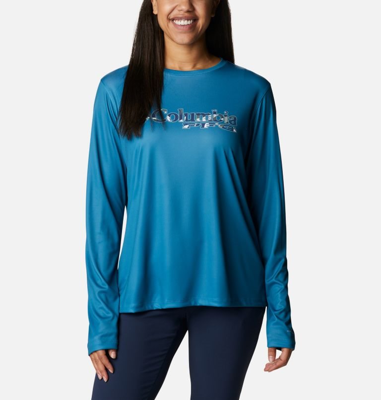 Columbia PFG Tidal Tee Stacked Logo Long Sleeve Gensere Dame Turkis | 34586A