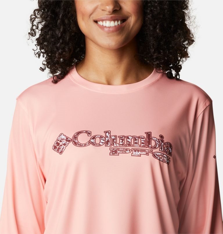 Columbia PFG Tidal Tee Stacked Logo Long Sleeve Gensere Dame Rosa | 51638M