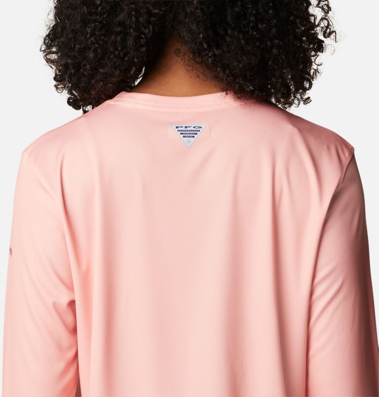 Columbia PFG Tidal Tee Stacked Logo Long Sleeve Gensere Dame Rosa | 51638M