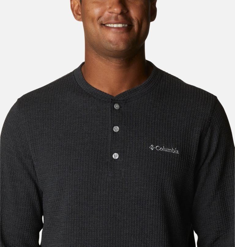 Columbia Pine Peak Waffle Long Sleeve Henley Gensere Herre Svarte | 10875Y